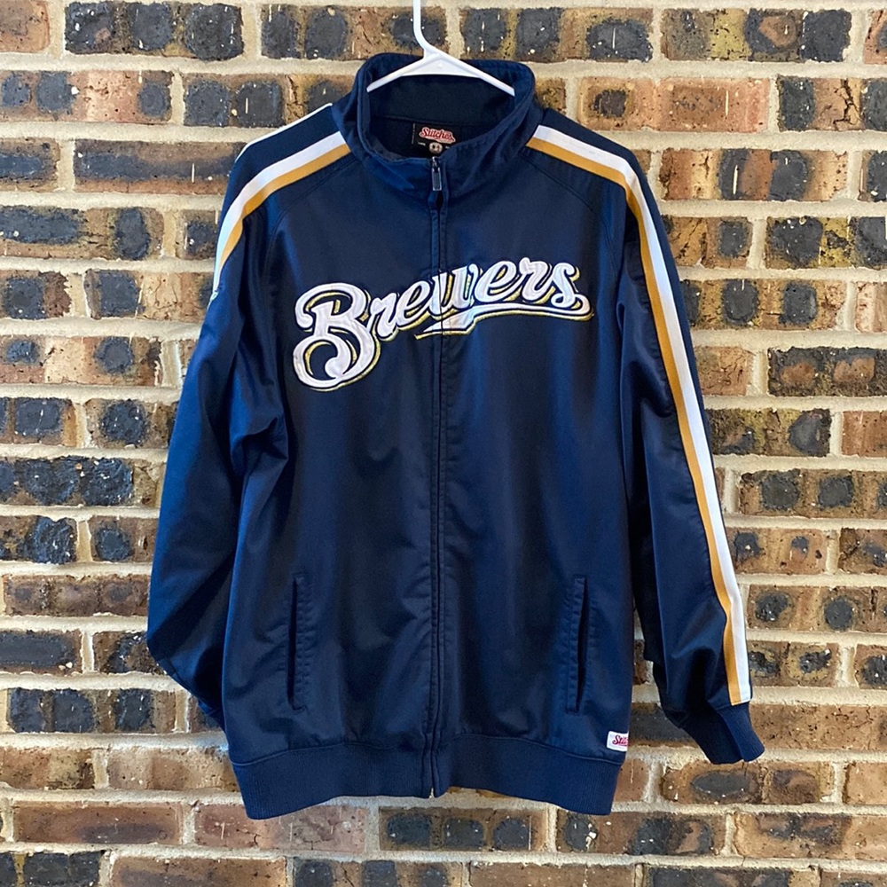 💙💛 Stitches MLB Brewers fleece-lined embroidered logo jacket, Men’s L
